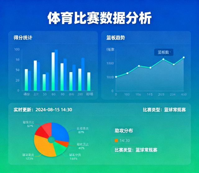 体育数据分析仪表盘展示比赛统计与趋势图表