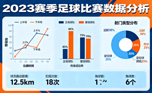 足球比赛数据分析图表与统计面板展示